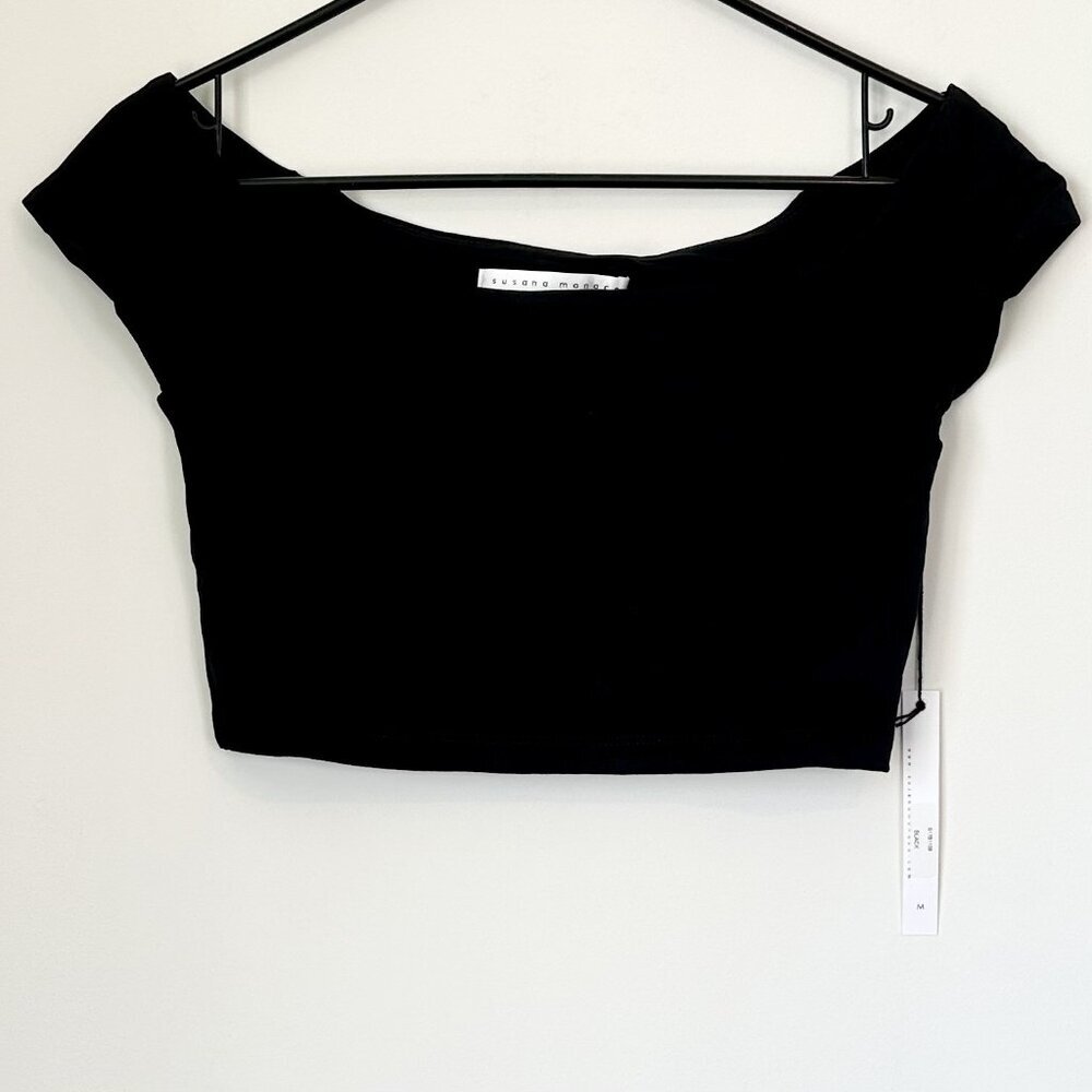 Susana Monaco Black Off the Shoulder Crop Top - Size Medium